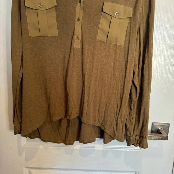 Ecote Urban  Outfitters Blouse Size‎ Large Olive Green Roll-Tab Sleeves Utility - Picture 7 of 14